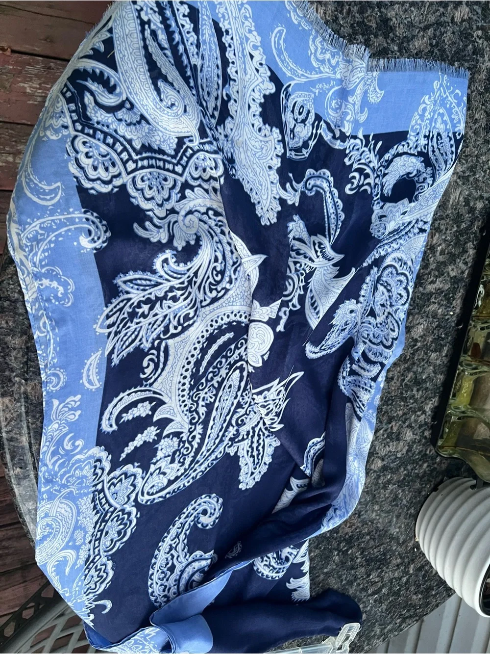 Blue Paisley Silk Scarf Wrap - Women's Elegant Accessory